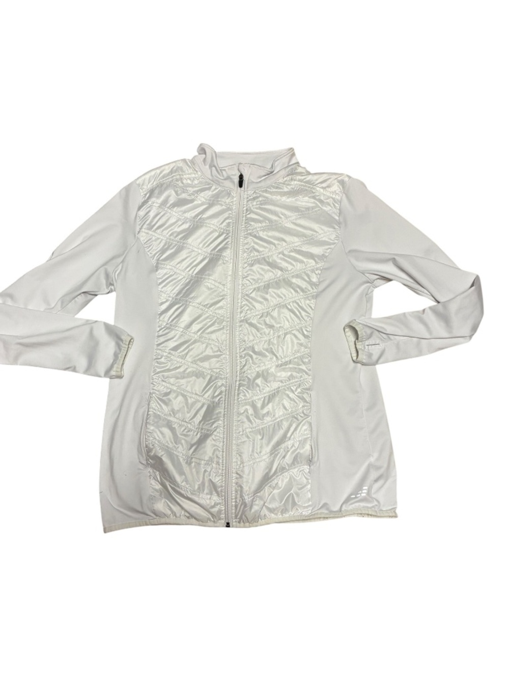 BCG White Front zip up jacket with front quilted front panel Size XL EUC